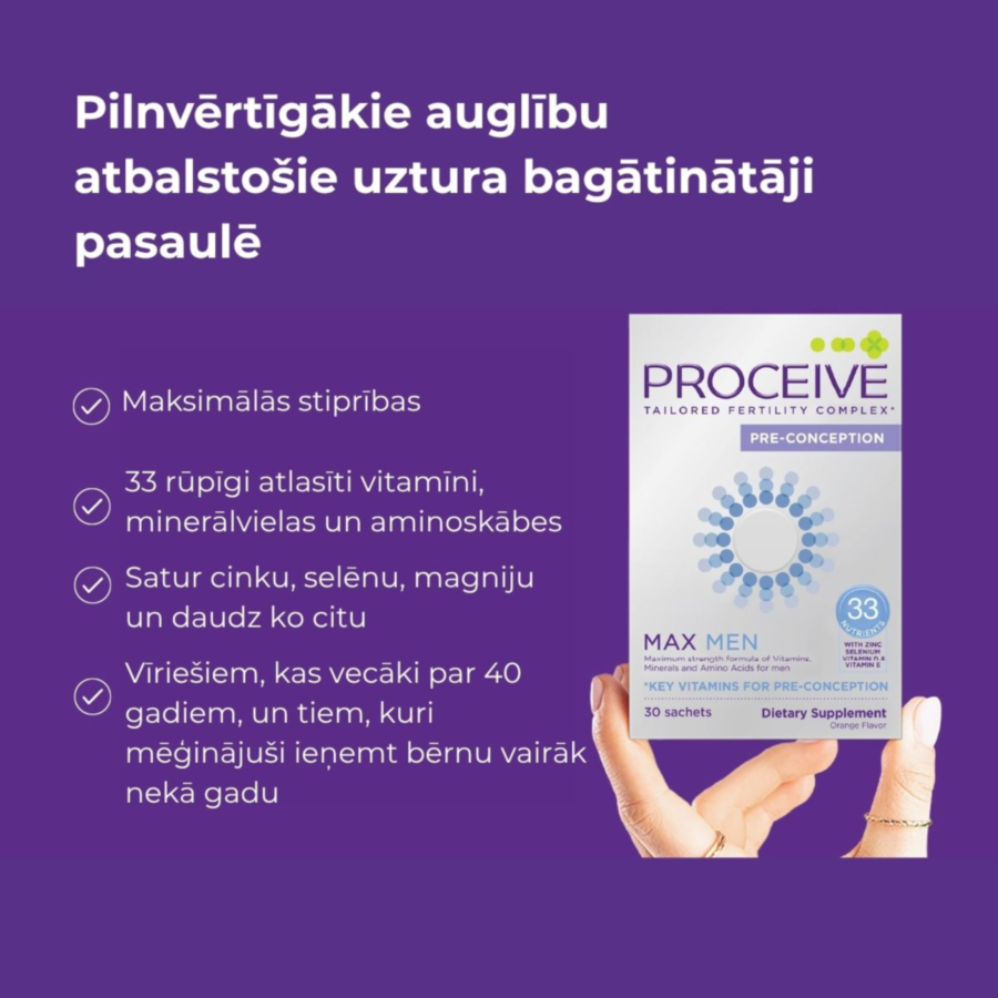 Proceive® Max Men – uztura bagātinātājs vīriešiem auglības veicināšanai