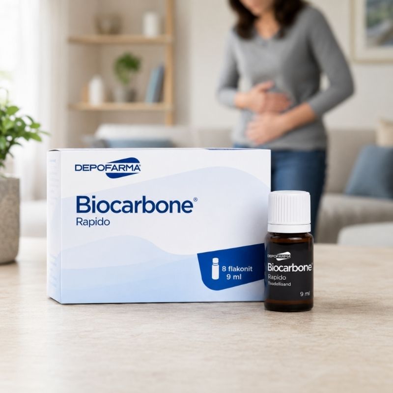 Biocarbone Rapido vēdera uzpūšanās gāzu un gremošanas diskomforta gadījumā