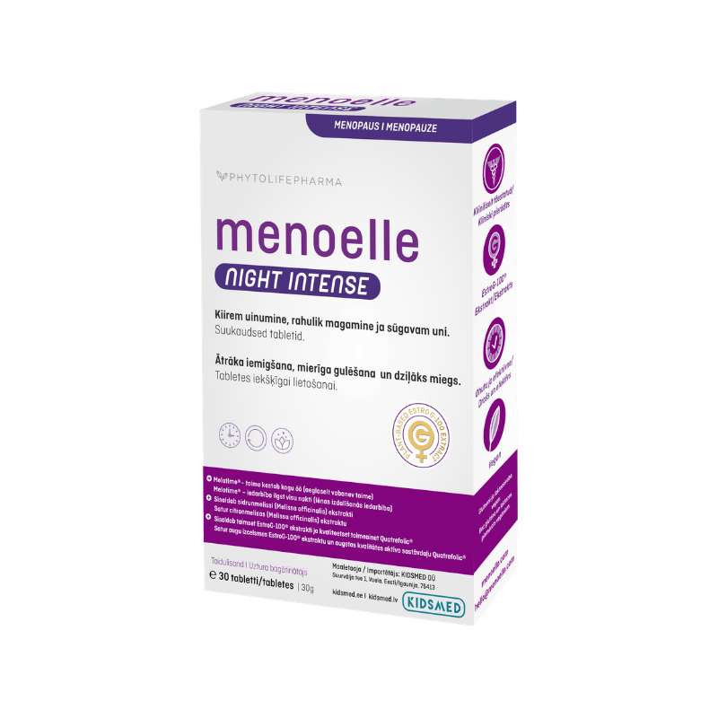 Menoelle Night Intense atbalstam menopauzes izraisīta bezmiega un nakts pamošanās gadījumā